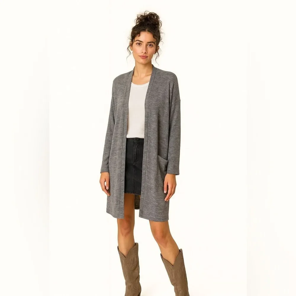 Pure J. Jill Long Open Front Cardigan Sweater Gray Size L Cotton Blend Oversized